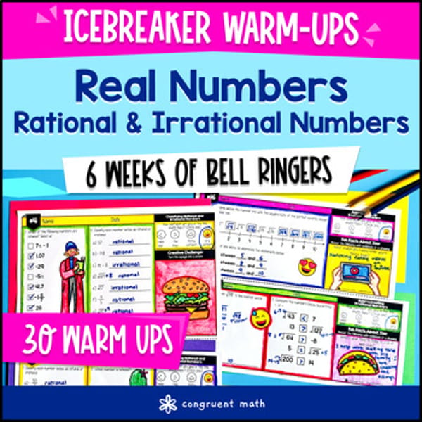 Thumbnail for Real Number System 8th Grade Math Warm Ups CCSS Bell Ringers Rational Irrational