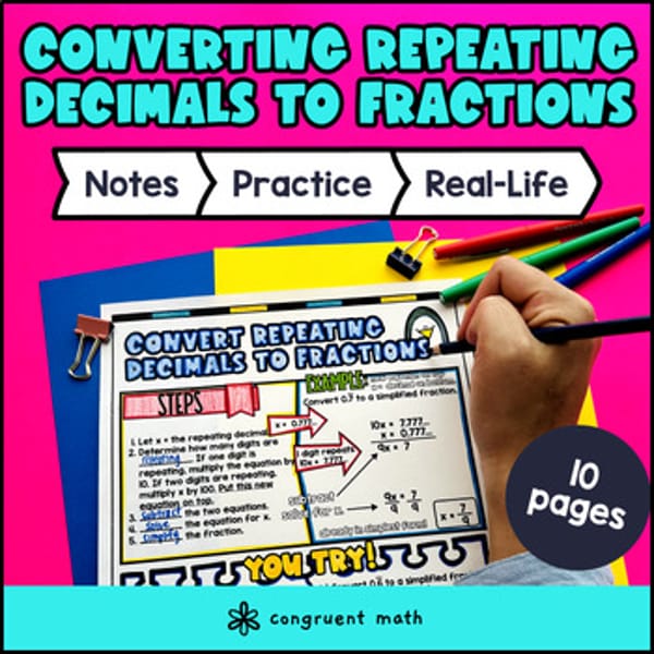 Thumbnail for Converting Repeating Decimals to Fractions Guided Notes & Doodles | Sketch Notes