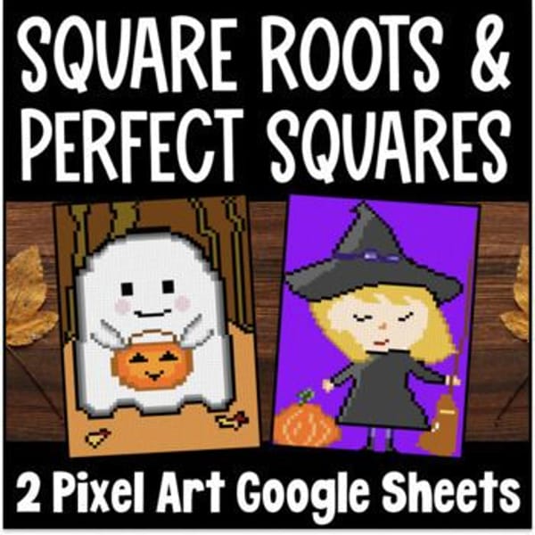 Thumbnail for Square Roots & Perfect Squares Equations with Roots Halloween Digital Pixel Art