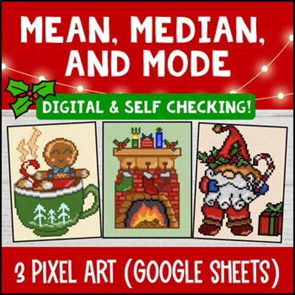 Thumbnail for [Christmas] Mean Median Mode Measure of Center Digital Pixel Art Sub Plan