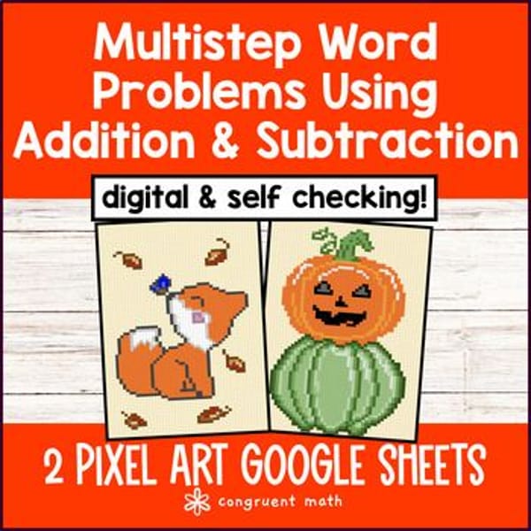 Thumbnail for [Halloween] Multistep Word Problems Whole Numbers Addition Subtraction Pixel Art