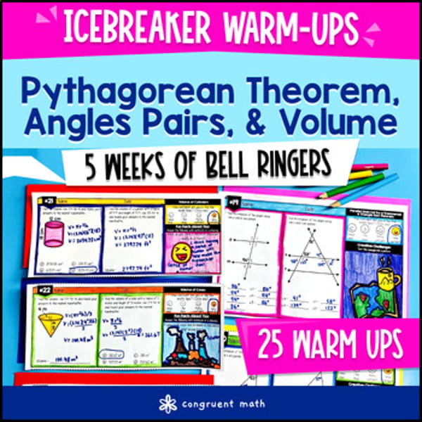 Thumbnail for Pythagorean Theorem, Angles, Volume Cylinders Cones 8th Grade Math Warm Ups CCSS