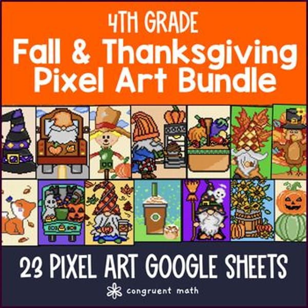 Thumbnail for 4th Grade Math Thanksgiving Digital Pixel Art Bundle | Fall Math CCSS