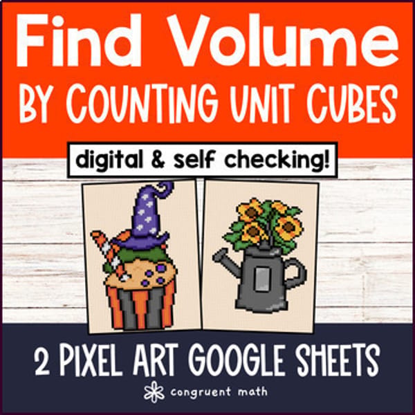 Thumbnail for Volume of Prisms by Counting Unit Cubes Halloween Digital Pixel Art 3D Solids