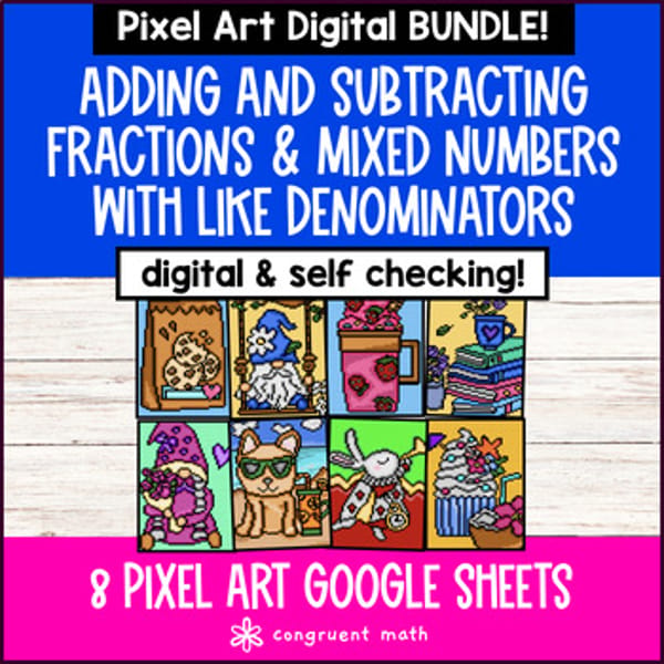 Thumbnail for Adding and Subtracting Fractions Mixed Numbers with Like Denominators Pixel Art