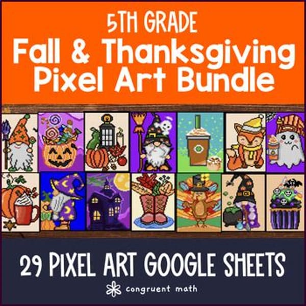 Thumbnail for 5th Grade Math Thanksgiving & Fall Digital Pixel Art Bundle | CCSS Math