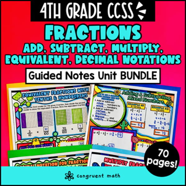 Thumbnail for Fractions Add Subtract Multiply Decimal Notation Guided Notes 4th Grade CCSS
