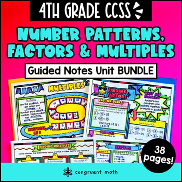 Thumbnail for Number Patterns, Factors and Multiples, Prime Composite Guided Notes | 4th Grade
