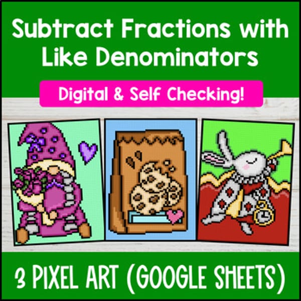 Thumbnail for Subtracting Fractions with Like Denominators Digital Pixel Art Visual Models