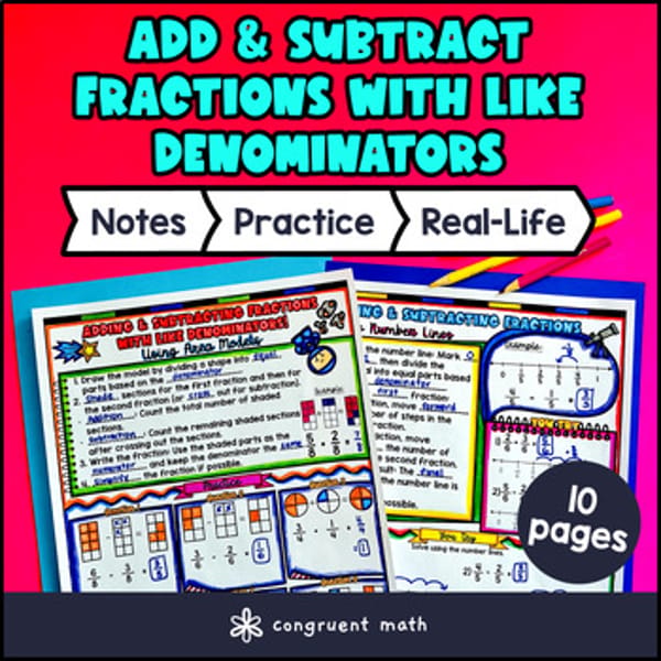 Thumbnail for Adding and Subtracting Fractions Like Denominator Guided Notes Doodles 4.NF.B.3a