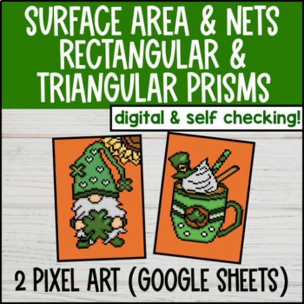 Thumbnail for Surface Area of Rectangular and Triangular Prisms Digital Pixel Art | Nets