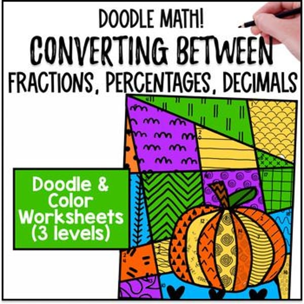 Thumbnail for Thanksgiving Converting Fractions Decimals Percents Doodle Math Color by Number