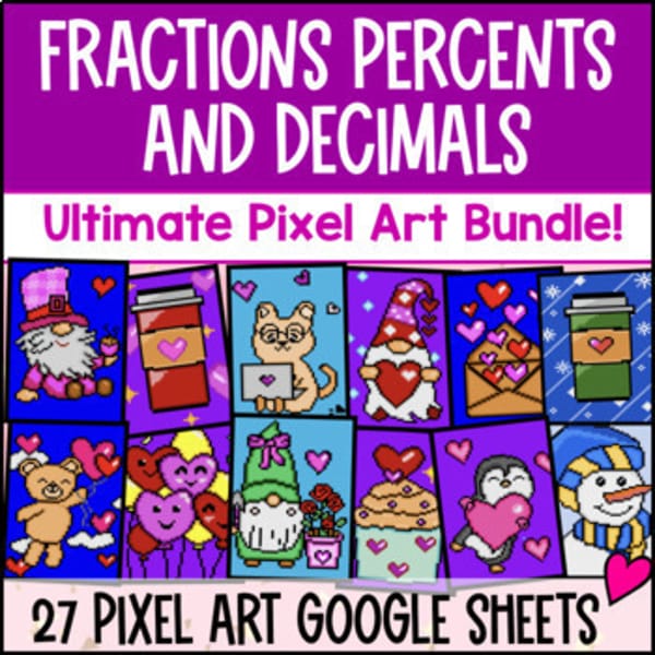Thumbnail for Fractions, Decimals, Percents Digital Pixel Art BUNDLE | Fraction Operations