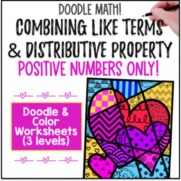 Thumbnail for Simplifying Expressions Combining Like Terms Doodle & Color by Number Worksheets