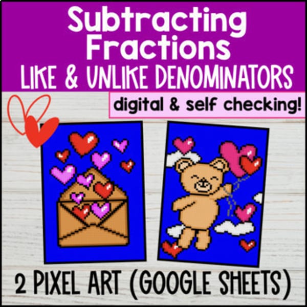 Thumbnail for Subtracting Fractions Digital Pixel Art Like and Unlike Denominators 4th 5th Gr