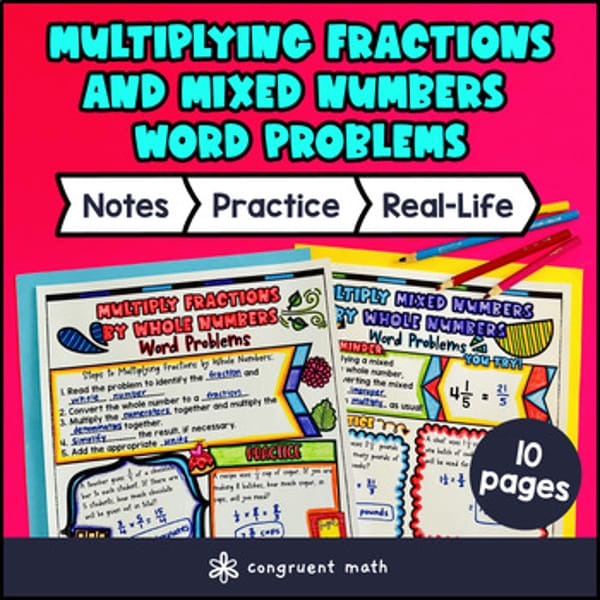 Thumbnail for Word Problems Multiplication of a Fraction by Whole Numbers Guided Notes Doodles