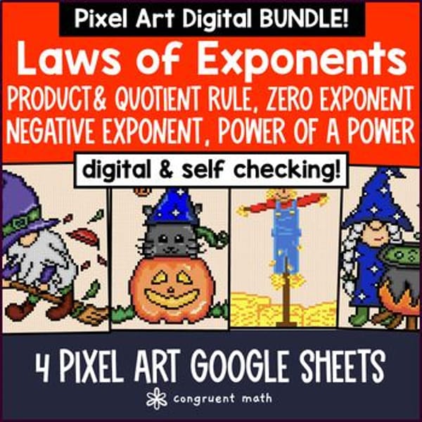 Thumbnail for Laws of Exponents Pixel Art Halloween Digital BUNDLE | Properties of Exponents