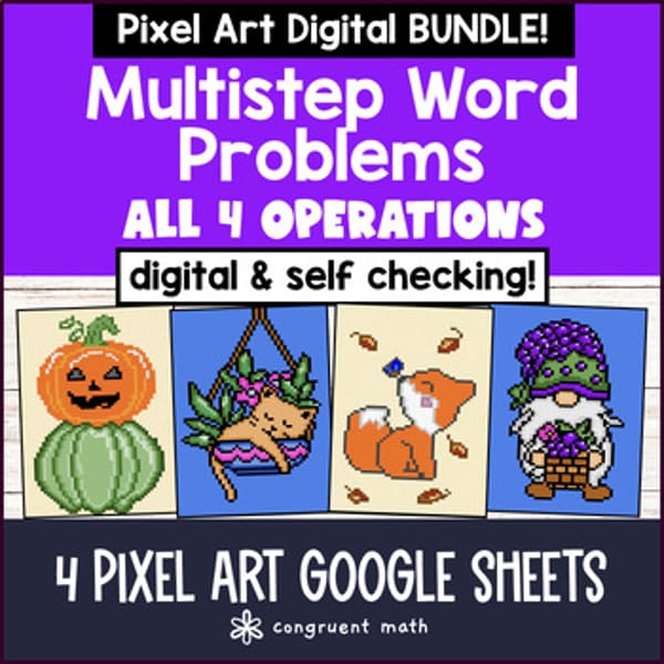 Thumbnail for Multi step Word Problems Digital Pixel Art 4th Grade 5th Grade All Operations