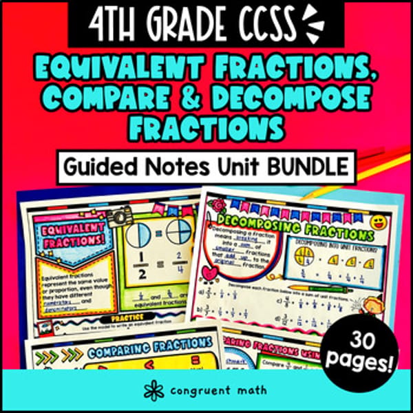 Thumbnail for Equivalent Fractions Comparing and Decomposing Fractions Guided Notes 4th Grade