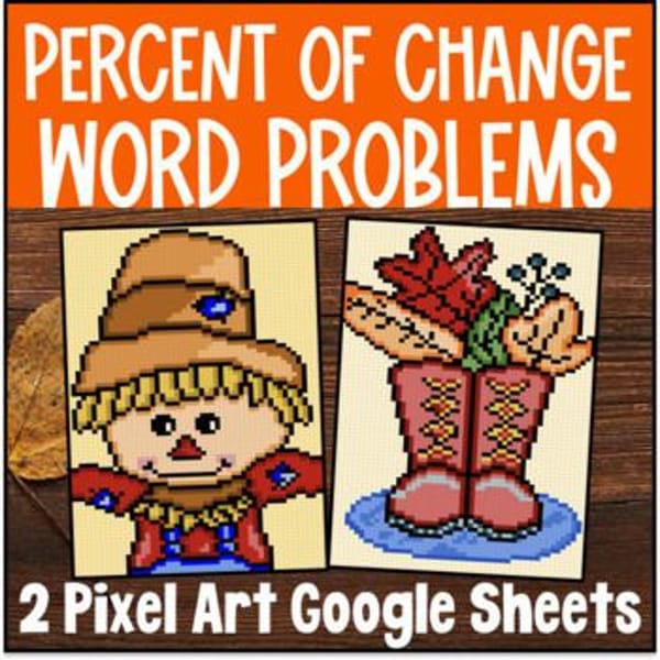 Thumbnail for Percent of Change Word Problems Halloween Pixel Art Percentage Increase Decrease