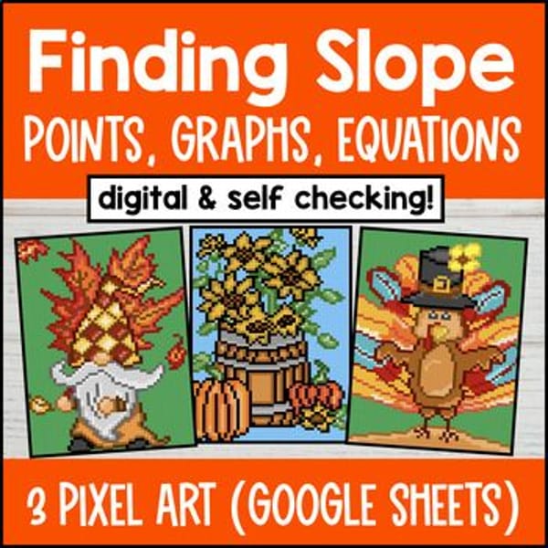 Thumbnail for [Fall] Slope Rate of Change Digital Pixel Art Thanksgiving Slope Intercept Form