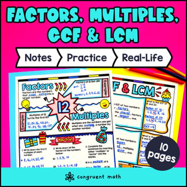 Thumbnail for Greatest Common Factor & Least Common Multiple GCF LCM Guided Notes with Doodles