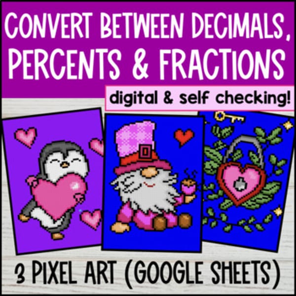 Thumbnail for Converting Fractions, Decimals, and Percents Digital Pixel Art CCSS TEKS