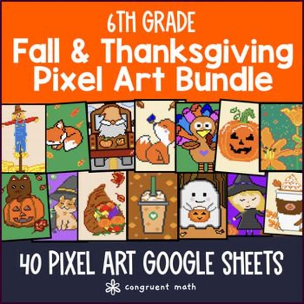 Thumbnail for 6th Grade Math Fall Digital Pixel Art Bundle | Thanksgiving Math CCSS