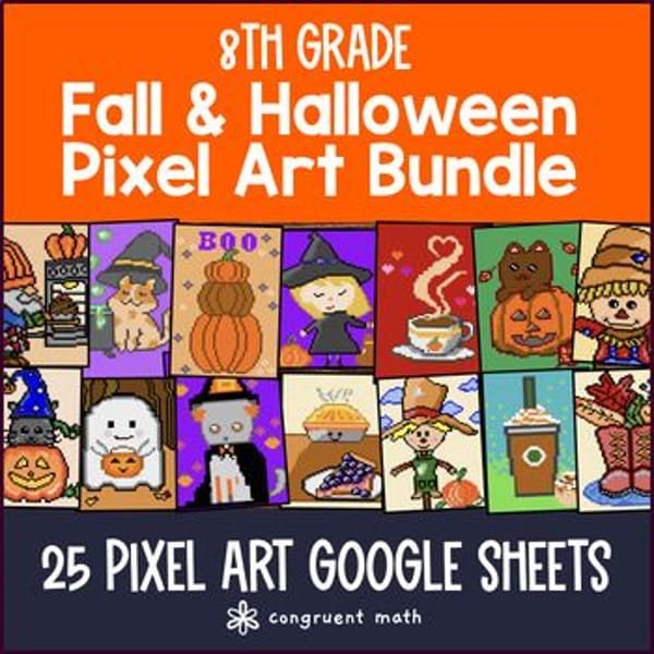 Thumbnail for 8th Grade Math Thanksgiving Math Digital Pixel Art Bundle | Fall Math CCSS TEKS