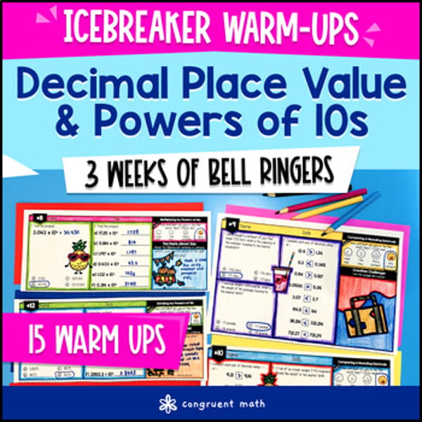 Thumbnail for Decimal Place Value Powers of 10s 5th Grade Math Warm Ups CCSS TEKS Bell Ringers