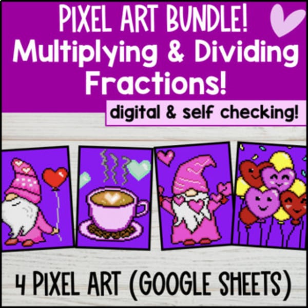 Thumbnail for Multiplying and Dividing Fractions & Whole Numbers Digital Pixel Art BUNDLE