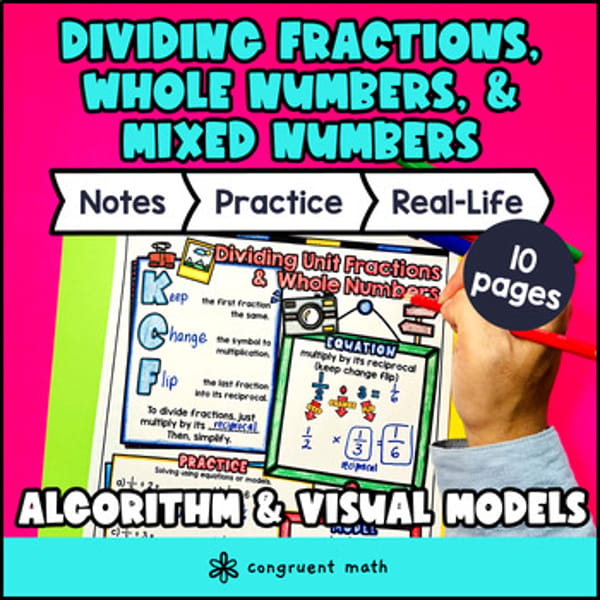 Thumbnail for Dividing Fractions by Whole Numbers Mixed Numbers Guided Notes w/ Doodles
