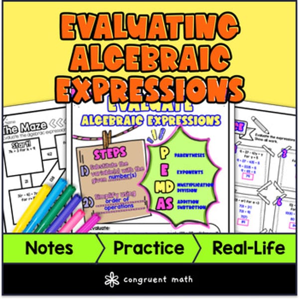 Thumbnail for Evaluating Algebraic Expressions Guided Notes & Doodles | Order of Operations