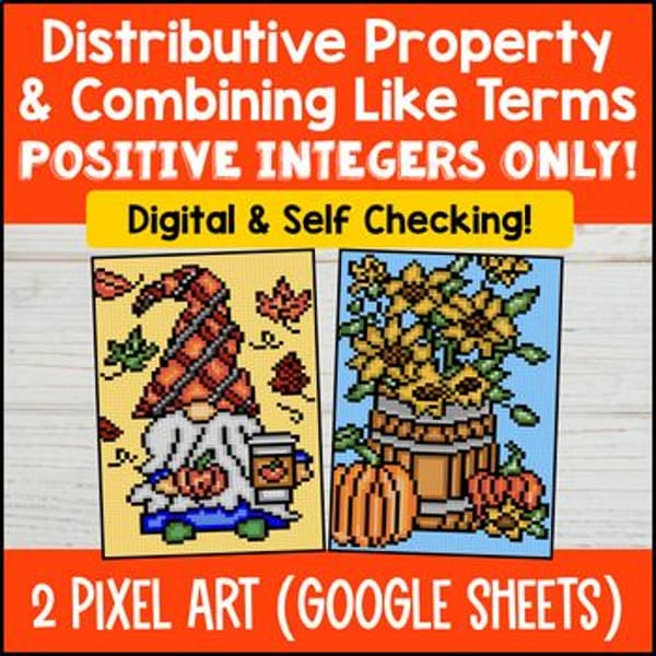 Thumbnail for [Fall] Distributive Property & Combining Like Terms Digital Pixel Art Positive
