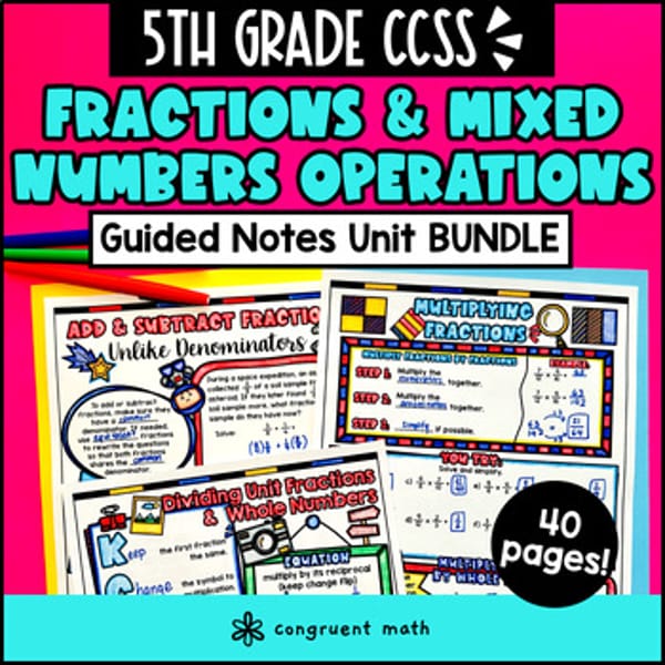 Thumbnail for Fraction and Mixed Number Operations Guided Notes w Doodles | 5th Grade Unit