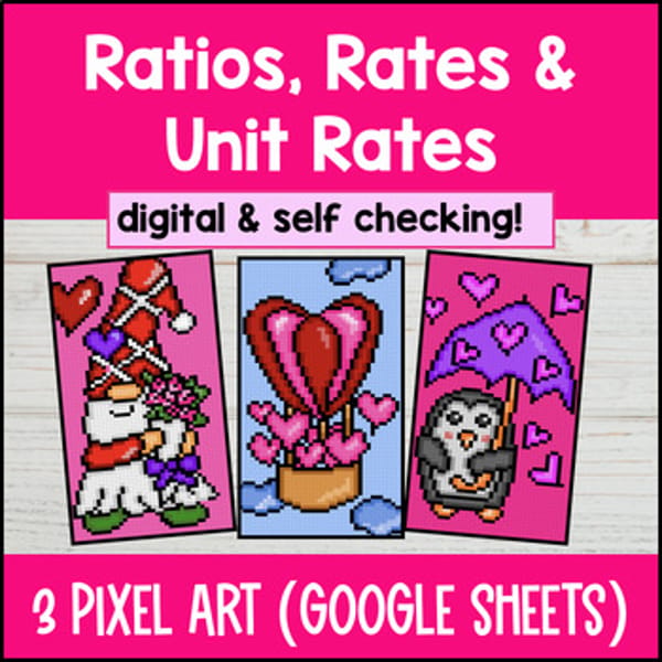 Thumbnail for Ratios, Rates, and Unit Rates Digital Pixel Art | Ratio Tables Equivalent Ratios