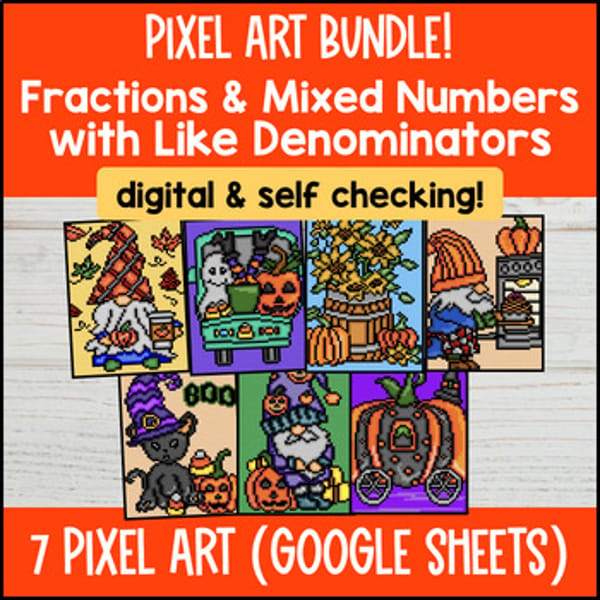 Thumbnail for Adding Subtracting Multiplying Fractions w Like Denominators Halloween Pixel Art