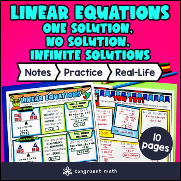 Thumbnail for Linear Equations Infinite No and One Solutions Guided Notes w/ Doodles Sketch