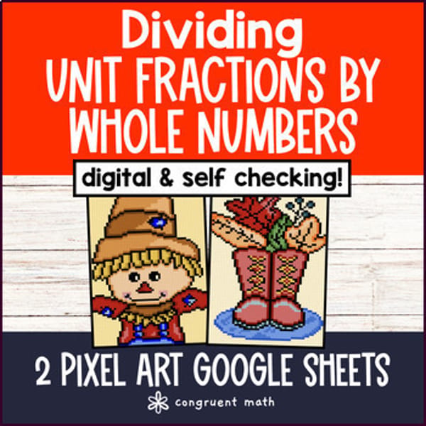 Thumbnail for Dividing Unit Fractions by Whole Numbers Halloween Pixel Art 5th Grade Fractions