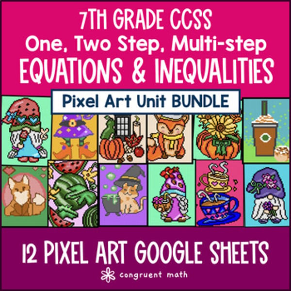 Thumbnail for Equations & Inequalities Pixel Art Unit BUNDLE | 7th Grade CCSS