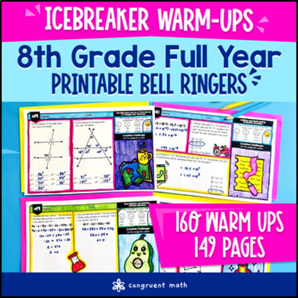 Thumbnail for 8th Grade Math Warm Ups Full-Year Bell Ringers Back to School BUNDLE CCSS TEKS