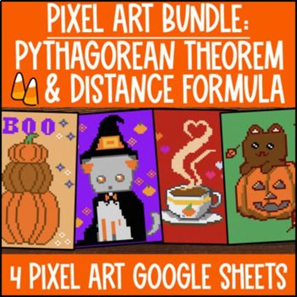 Thumbnail for Pythagorean Theorem Halloween Digital Pixel Art Distance Formula Hypotenuse Legs