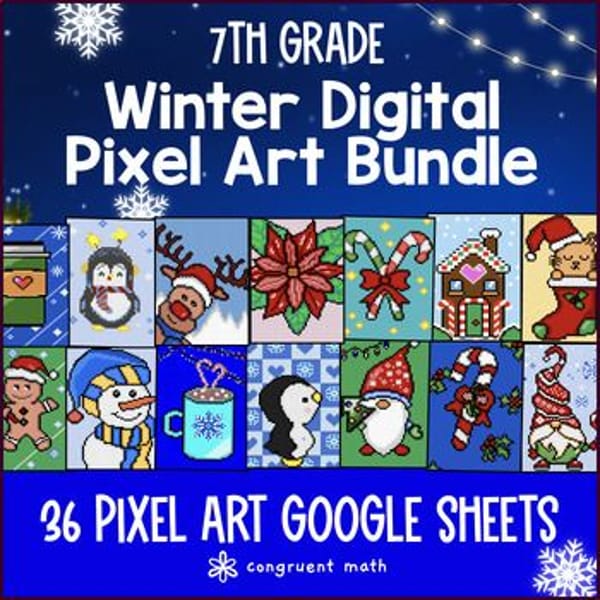 Thumbnail for [Christmas] 7th Grade Digital Pixel Art BUNDLE Winter Math Activities Sub Plans