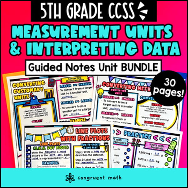Thumbnail for Converting Units of Measurement & Data Guided Notes with Doodles | 5th Grade