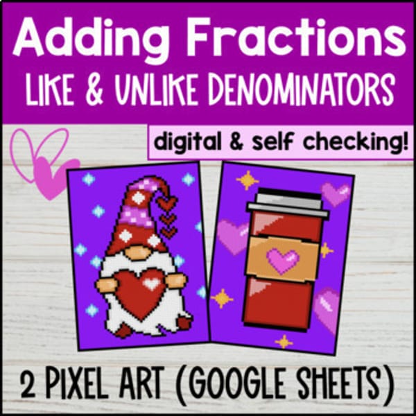 Thumbnail for Adding Fractions Digital Pixel Art with Like & Unlike Denominators Same Whole