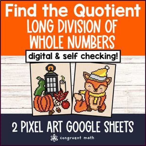 Thumbnail for [Thanksgiving] Long Division of Whole Numbers Digital Pixel Art Quotient