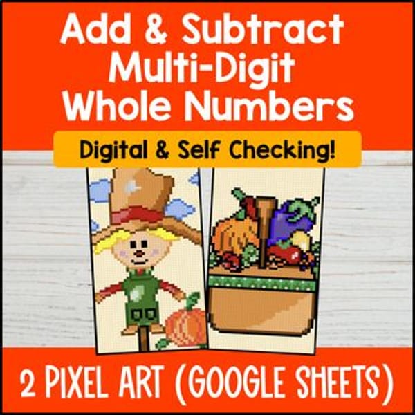Thumbnail for Add and Subtract Multi Digit Whole Numbers Halloween Digital Pixel Art 4th Grade