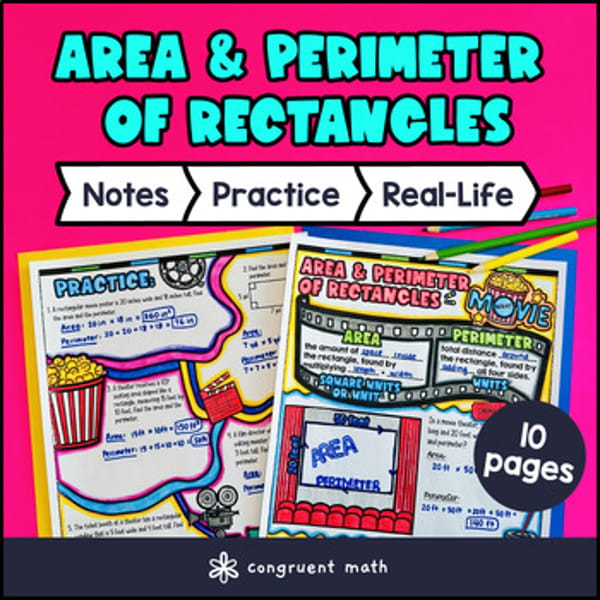 Thumbnail for Area and Perimeter of Rectangles Word Problems 4th Grade Guided Notes w Doodles