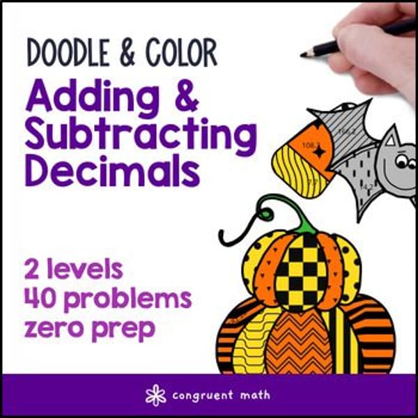 Thumbnail for [Halloween] Adding & Subtracting Decimals Doodle Math Twist on Color by Number