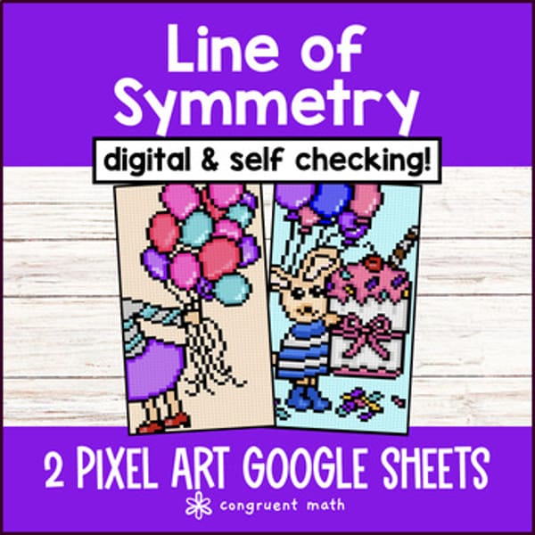 Thumbnail for Line of Symmetry 4th Grade Digital Pixel Art Geometry Google Sheets CCSS TEKS
